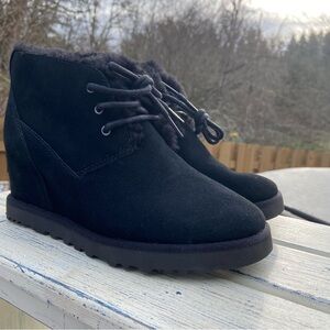 UGG Black Lace-Up Wedge Ankle Boots Shearling Lined | Women’s 6.5